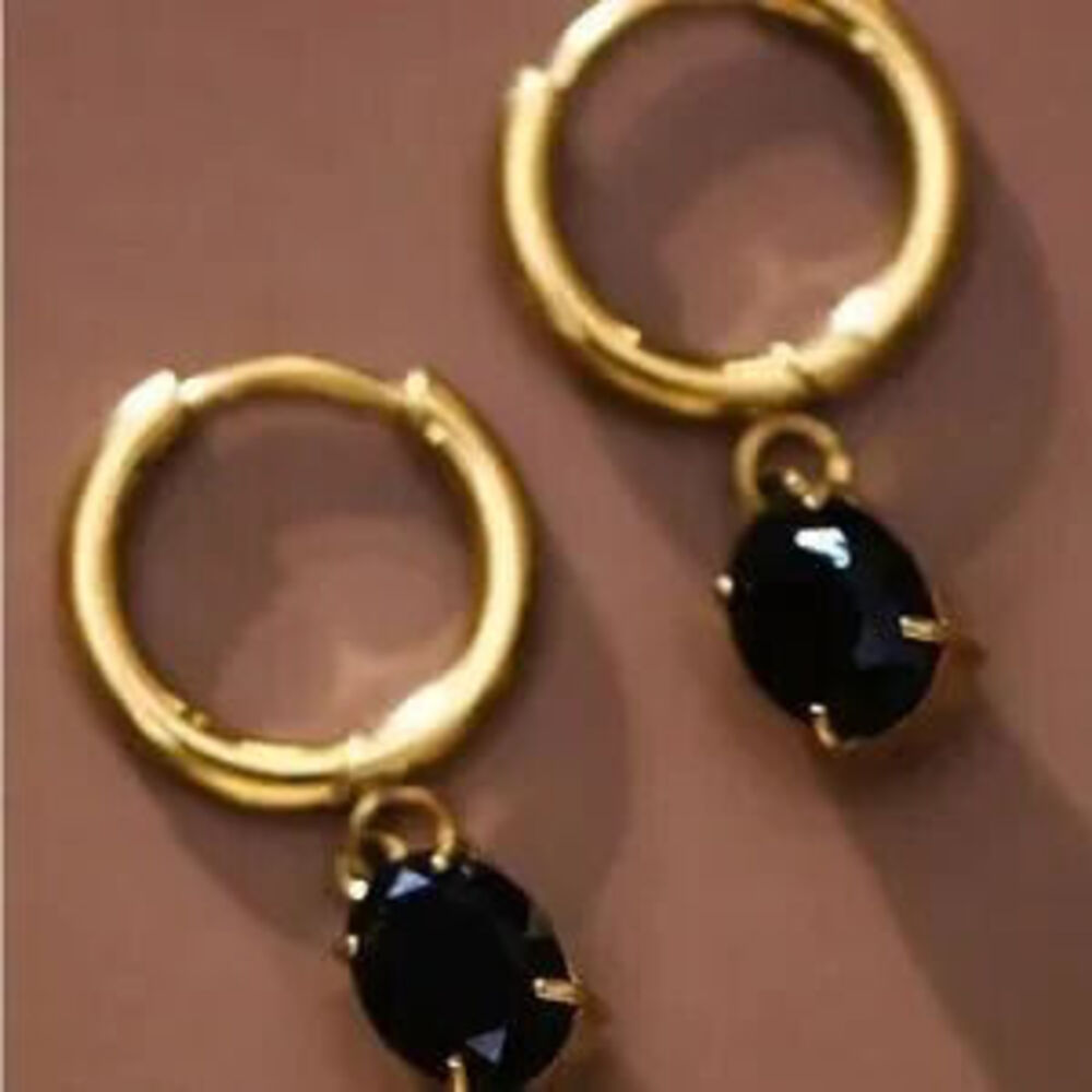 18K Gold Black Drop Earrings (2030) Gift Minimalist